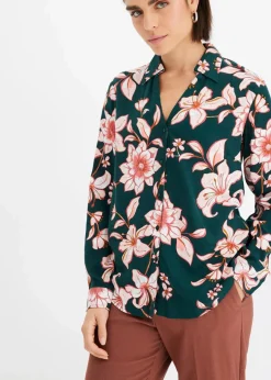 bonprix Bekleidung·Jacken & Mäntel|Blusen & Tuniken^Bluse aus fließender Viskose dunkelgrün geblümt