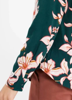 bonprix Bekleidung·Jacken & Mäntel|Blusen & Tuniken^Bluse aus fließender Viskose dunkelgrün geblümt
