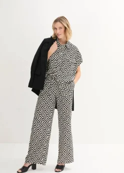 bonprix Bekleidung·Jacken & Mäntel|Blusen & Tuniken^Bluse aus fließender Viskose schwarz/natur bedruckt