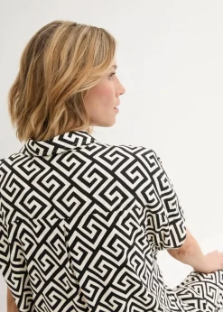 bonprix Bekleidung·Jacken & Mäntel|Blusen & Tuniken^Bluse aus fließender Viskose schwarz/natur bedruckt