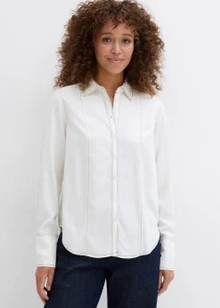 bonprix Nachhaltigere Materialien|Bekleidung·Jacken & Mäntel^Bluse aus fließender Viskose wollweiß/schwarz