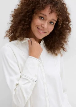 bonprix Nachhaltigere Materialien|Bekleidung·Jacken & Mäntel^Bluse aus fließender Viskose wollweiß/schwarz