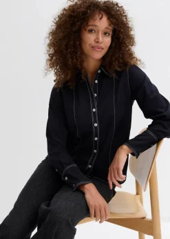 bonprix Bekleidung·Jacken & Mäntel|Nachhaltigere Materialien^Bluse aus fließender Viskose schwarz/wollweiß
