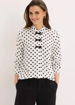 bonprix Bekleidung·Jacken & Mäntel|Nachhaltigere Materialien^Bluse aus fließender Viskose wollweiß/schwarz gepunktet