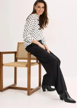 bonprix Bekleidung·Jacken & Mäntel|Nachhaltigere Materialien^Bluse aus fließender Viskose wollweiß/schwarz gepunktet