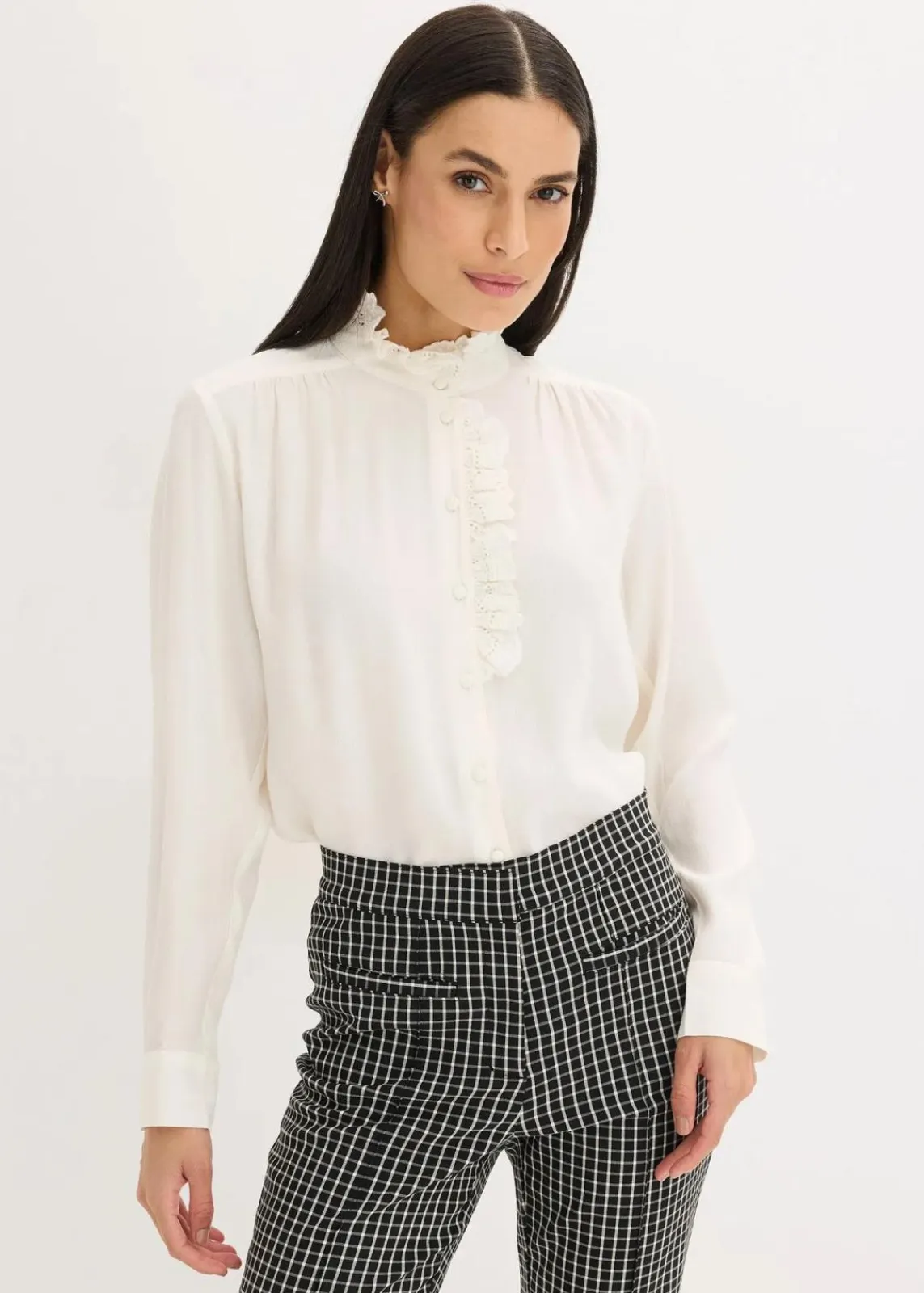 bonprix Bekleidung·Jacken & Mäntel|Blusen & Tuniken^Bluse aus luftigem Crêpe wollweiß