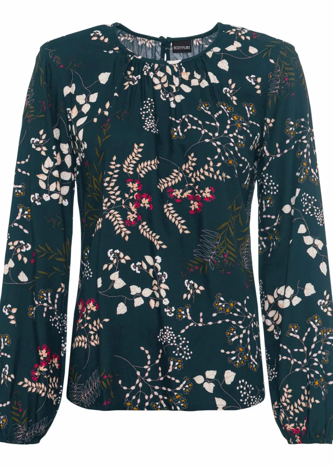 bonprix Bekleidung·Jacken & Mäntel|Nachhaltigere Materialien^Bluse aus nachhaltiger Viskose tiefgrün geblümt
