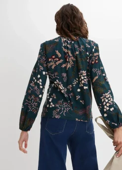 bonprix Bekleidung·Jacken & Mäntel|Nachhaltigere Materialien^Bluse aus nachhaltiger Viskose tiefgrün geblümt