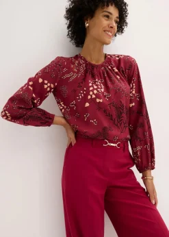 bonprix Blusen & Tuniken|Nachhaltigere Materialien^Bluse aus nachhaltiger Viskose pflaumenrot geblümt