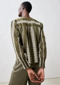 bonprix Bekleidung·Jacken & Mäntel|Premium^Bluse aus reinem Leinen dunkeloliv/kieselbeige