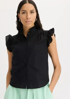 bonprix Blusen & Tuniken|Bekleidung·Jacken & Mäntel^Bluse aus reiner Baumwolle schwarz