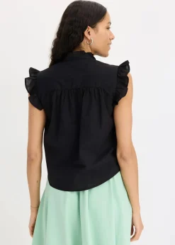 bonprix Blusen & Tuniken|Bekleidung·Jacken & Mäntel^Bluse aus reiner Baumwolle schwarz