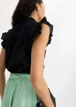 bonprix Blusen & Tuniken|Bekleidung·Jacken & Mäntel^Bluse aus reiner Baumwolle schwarz