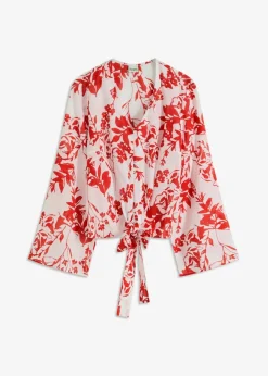 bonprix Zweiteiler & Sets|Blusen & Tuniken^Bluse aus reiner Baumwolle weiß/orangerot floral