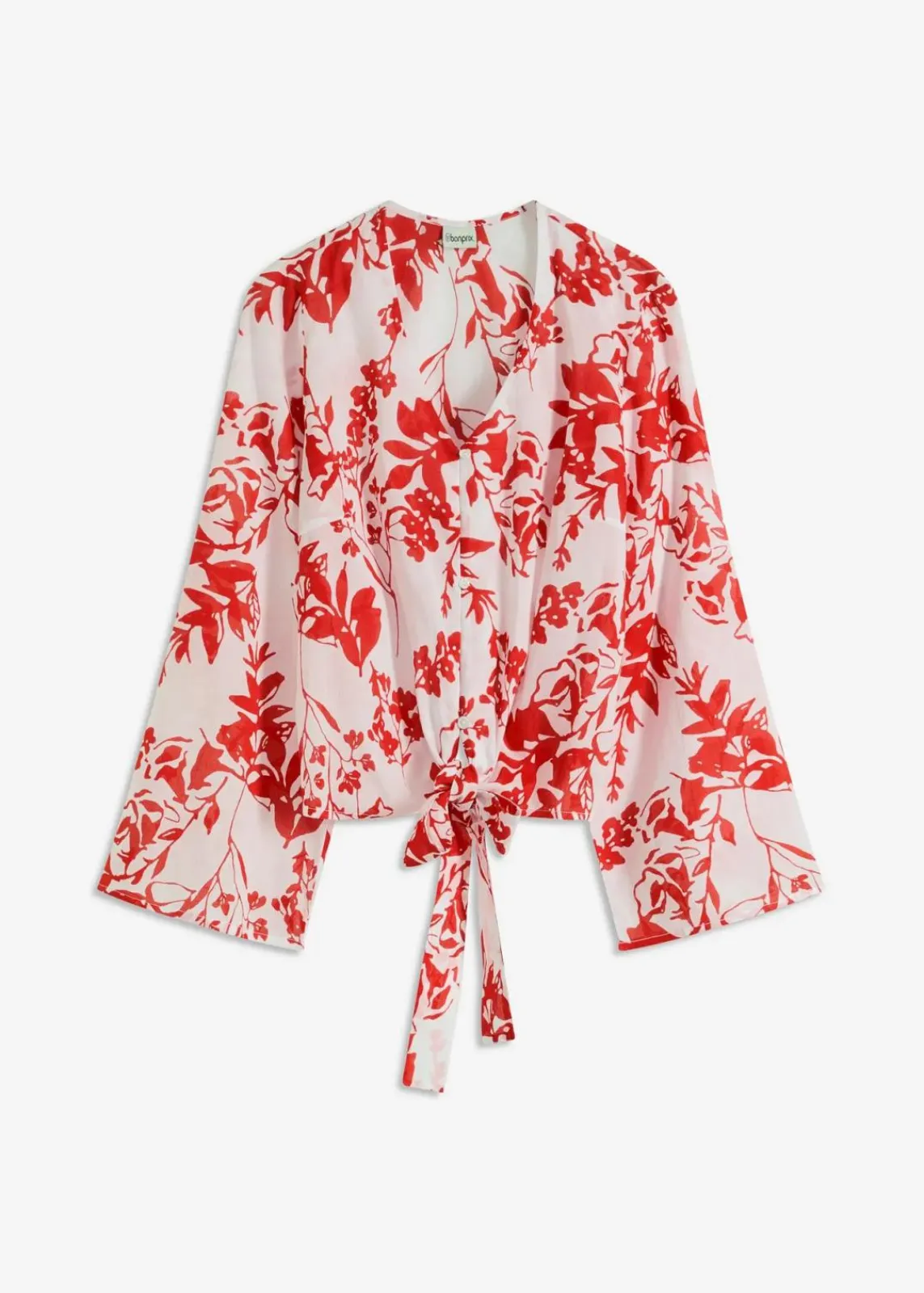 bonprix Zweiteiler & Sets|Blusen & Tuniken^Bluse aus reiner Baumwolle weiß/orangerot floral
