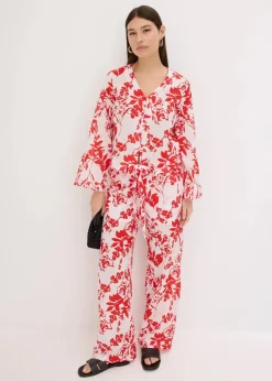 bonprix Zweiteiler & Sets|Blusen & Tuniken^Bluse aus reiner Baumwolle weiß/orangerot floral