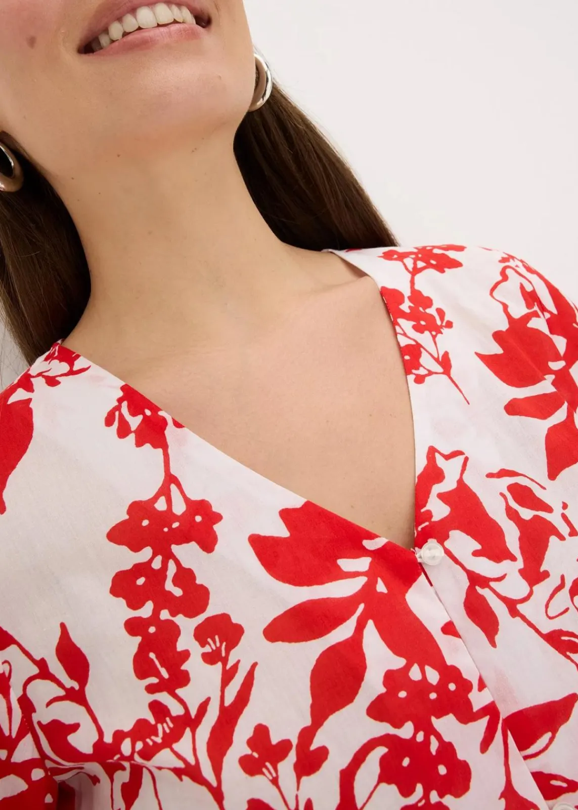 bonprix Zweiteiler & Sets|Blusen & Tuniken^Bluse aus reiner Baumwolle weiß/orangerot floral