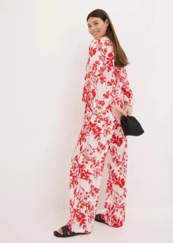 bonprix Zweiteiler & Sets|Blusen & Tuniken^Bluse aus reiner Baumwolle weiß/orangerot floral