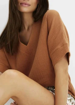 bonprix Bekleidung·Jacken & Mäntel|Blusen & Tuniken^Bluse aus reiner Baumwolle braun