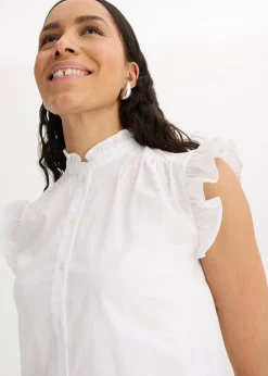 bonprix Blusen & Tuniken|Bekleidung·Jacken & Mäntel^Bluse aus reiner Baumwolle weiß