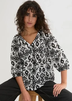 bonprix Bekleidung·Jacken & Mäntel|Blusen & Tuniken^Bluse aus reiner Baumwolle weiß/schwarz