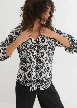 bonprix Bekleidung·Jacken & Mäntel|Blusen & Tuniken^Bluse aus reiner Baumwolle weiß/schwarz