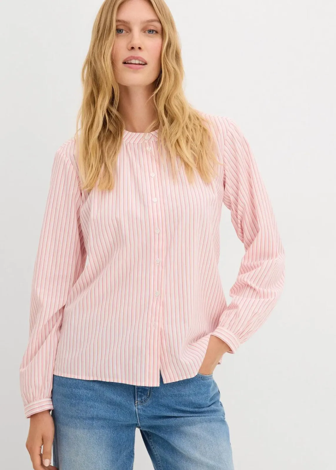 bonprix Bekleidung·Jacken & Mäntel|Blusen & Tuniken^Bluse aus reiner Baumwolle mediumpink/wollweiß/altrosa gestreift