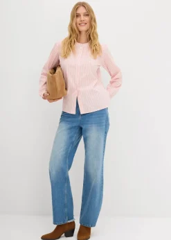 bonprix Bekleidung·Jacken & Mäntel|Blusen & Tuniken^Bluse aus reiner Baumwolle mediumpink/wollweiß/altrosa gestreift