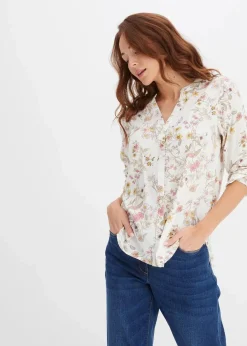 bonprix Bekleidung·Jacken & Mäntel|Nachhaltigere Materialien^Bluse aus reiner Viskose wollweiß geblümt