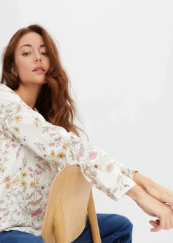 bonprix Bekleidung·Jacken & Mäntel|Nachhaltigere Materialien^Bluse aus reiner Viskose wollweiß geblümt