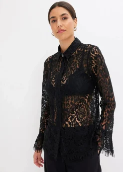 bonprix Bekleidung·Jacken & Mäntel|Blusen & Tuniken^Bluse aus Spitze schwarz