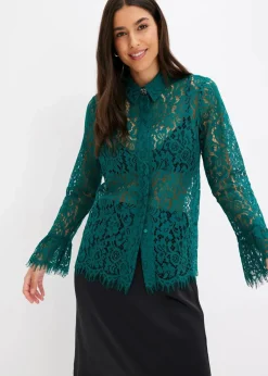 bonprix Blusen & Tuniken|Bekleidung·Jacken & Mäntel^Bluse aus Spitze brillantgrün
