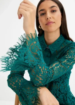 bonprix Blusen & Tuniken|Bekleidung·Jacken & Mäntel^Bluse aus Spitze brillantgrün