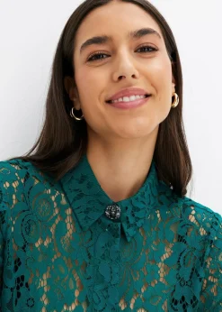 bonprix Blusen & Tuniken|Bekleidung·Jacken & Mäntel^Bluse aus Spitze brillantgrün