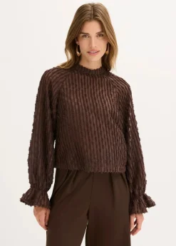 bonprix Blusen & Tuniken|Bekleidung·Jacken & Mäntel^Bluse aus strukturiertem Material dunkelbraun