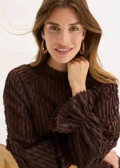 bonprix Blusen & Tuniken|Bekleidung·Jacken & Mäntel^Bluse aus strukturiertem Material dunkelbraun