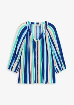 bonprix Bekleidung·Jacken & Mäntel|Blusen & Tuniken^Bluse aus strukturierter Viskose arktikblau/hellblau/weiß gestreift
