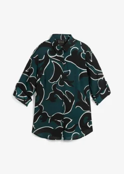 bonprix Blusen & Tuniken|Bekleidung·Jacken & Mäntel^Bluse bedruckt tiefgrün/schwarz bedruckt