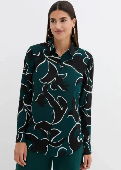 bonprix Blusen & Tuniken|Bekleidung·Jacken & Mäntel^Bluse bedruckt tiefgrün/schwarz bedruckt