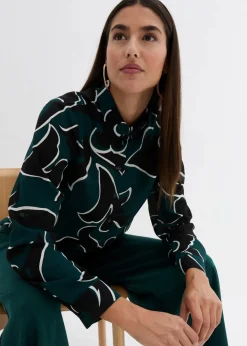 bonprix Blusen & Tuniken|Bekleidung·Jacken & Mäntel^Bluse bedruckt tiefgrün/schwarz bedruckt