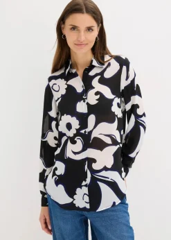 bonprix Blusen & Tuniken|Bekleidung·Jacken & Mäntel^Bluse bedruckt schwarz/weiß bedruckt