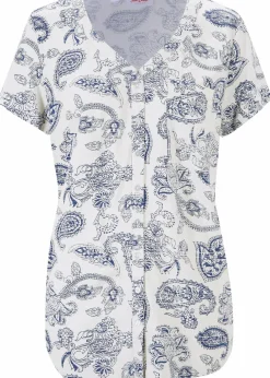 bonprix Bekleidung·Jacken & Mäntel|Blusen & Tuniken^Bluse, Kurzarm wollweiß/indigo Paisley
