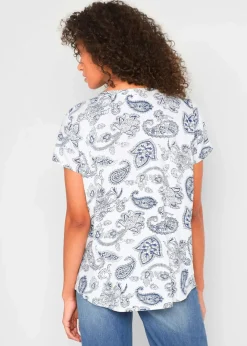 bonprix Bekleidung·Jacken & Mäntel|Blusen & Tuniken^Bluse, Kurzarm wollweiß/indigo Paisley