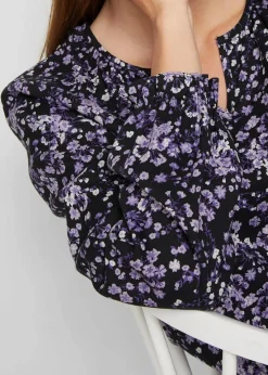 bonprix Bekleidung·Jacken & Mäntel|Blusen & Tuniken^Bluse, langarm schwarz/hyazinthenlila geblümt