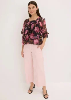 bonprix Blusen & Tuniken|Bekleidung·Jacken & Mäntel^Bluse mit Ballonsaum schwarz geblümt