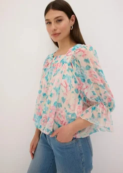 bonprix Bekleidung·Jacken & Mäntel|Blusen & Tuniken^Bluse mit Ballonsaum beige geblümt