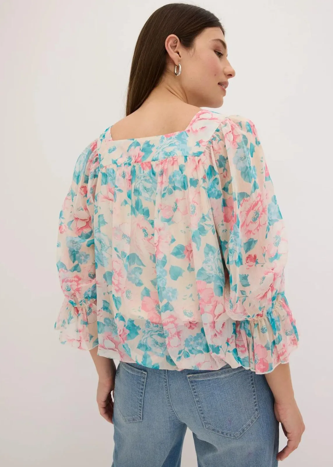 bonprix Bekleidung·Jacken & Mäntel|Blusen & Tuniken^Bluse mit Ballonsaum beige geblümt