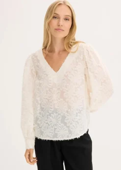 bonprix Blusen & Tuniken^Bluse mit floralem Strukturmuster creme