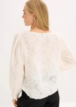 bonprix Blusen & Tuniken^Bluse mit floralem Strukturmuster creme