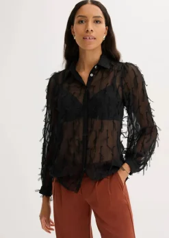 bonprix Blusen & Tuniken^Bluse mit Fransen-Details schwarz